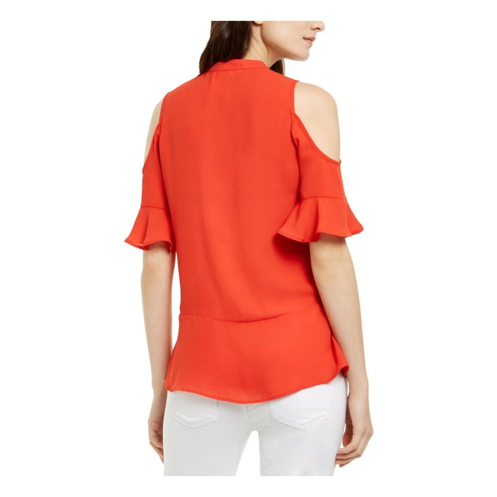 MICHAEL MICHAEL KORS Cold-Shoulder Top Dark Persimmon - Medium Petite NWOT - Picture 2 of 4